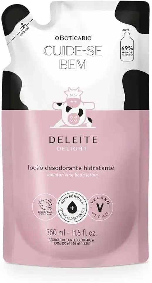 O Boticário - Refil - Cuide-se bem Loção Desodorante Hidratante Corporal Deleite, 350ml, Vegano, Para Todos os Tipos de Pele, Com Manteiga de Karité