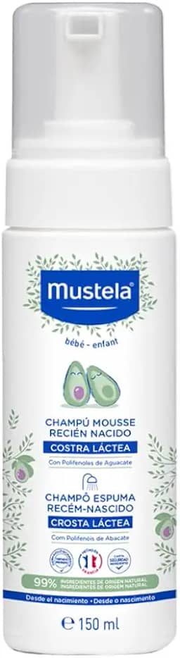 Mustela Shampoo Recém-Nascido 150 Ml - Xampu Textura Espuma Previne E Elimina A Crosta Láctea Dos Bebês - Vegano Feito Com 99% De Ingredientes De Origem Natural E Com Fórmula Biodegrável