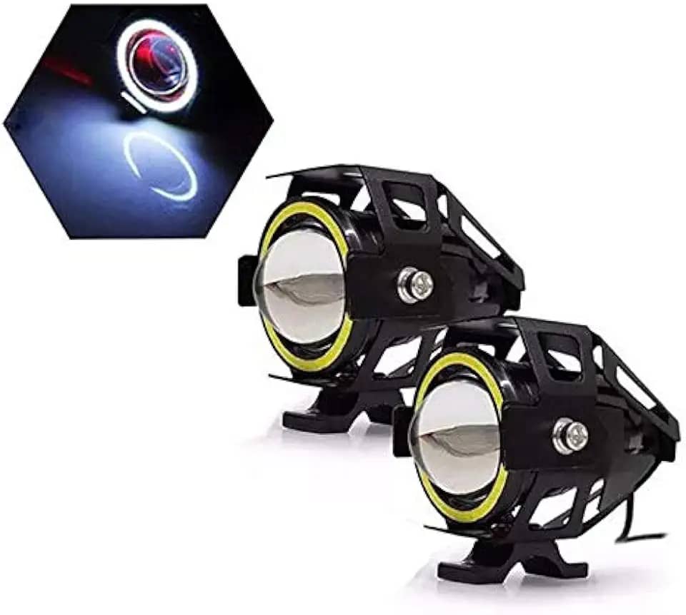 Farol de Milha Moto Angel Eyes Branco U7 Grande Luz Par Auxiliar Universal