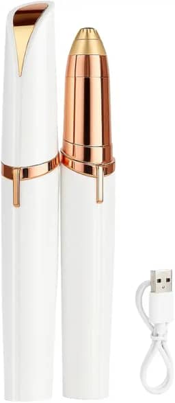 Depilador Elétrico Tipo Caneta para Sobrancelhas Indolor Hipoalergênico Portátil Recarregável LED Integrado Eficiente - Incluso Escova Limpeza - Linha Sempre Bela