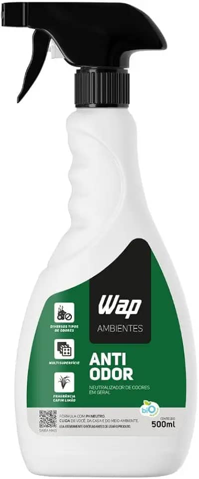 WAP Eliminador e Neutralizador de Odores WAP ANTI ODOR 500ML Controla e Bloqueia Diversos Tipos de Mau Cheiro com Fragrância Capim Limão