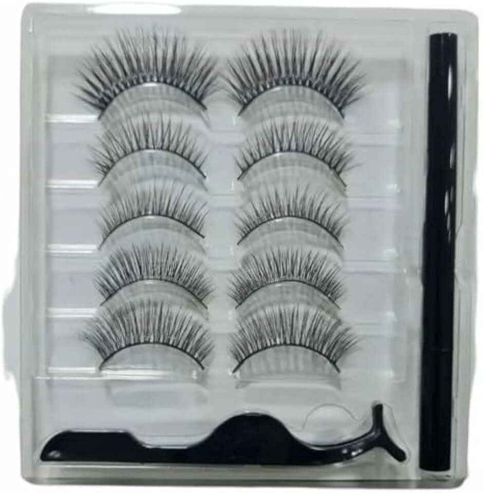Kit 5 Pares de Cílios Postiços com Delineador Magnético e Pinça, Aplicação Fácil e Durável