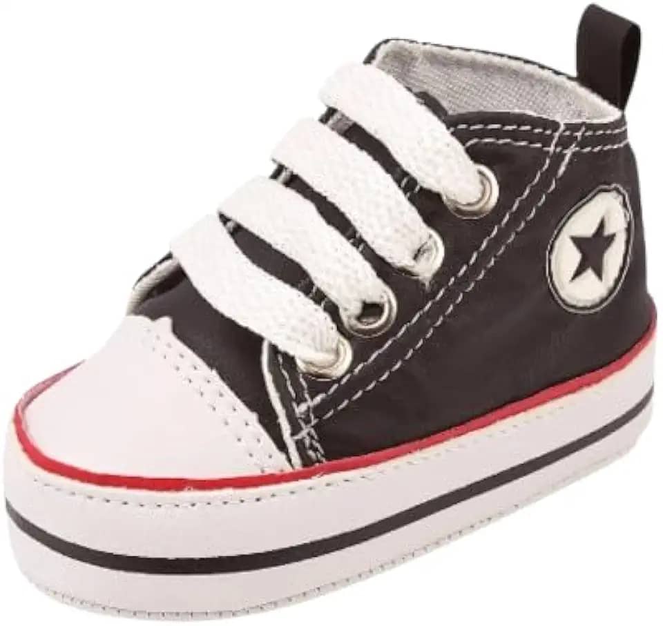 Tênis Bebê Unissex Star Preto Bebê Mania Cano Alto com Cadarço: Conforto, Estilo e Praticidade para os Pequenos, Garantindo Segurança e Mobilidade nos Primeiros Passos com Design Moderno e Versátil