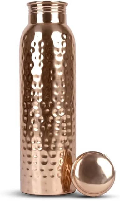 Garrafa de água 100% cobre puro - 1 litro - Recipiente feito à mão à prova de vazamento para beber com benefícios de saúde ayurvédicos para esportes, fitness, ioga, academia, escritório, caminhadas,
