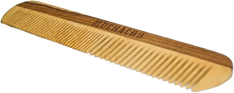 Pente de Madeira para barba com Duplos Dentes Estreitos e Largos Muchacho - Controle o Frizz e Modele Sua Barba com Estilo