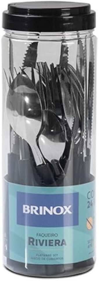 Brinox - Faqueiro 24 Peças em Aço Inox Riviera com Pote de Plástico - Preto