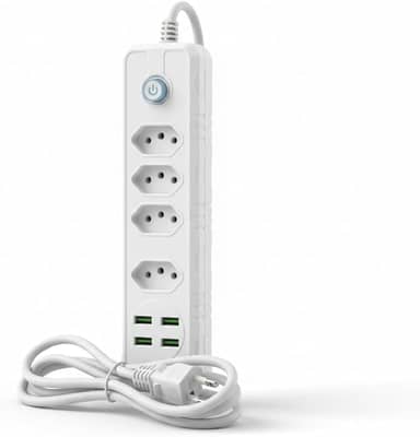 Filtro de Linha Premium 4 Tomadas e 4 Portas USB - Régua de Energia com Proteção Contra Surtos (DPS), Bivolt, Antichamas - Ideal para PC Gamer, Home Office e Escritório.