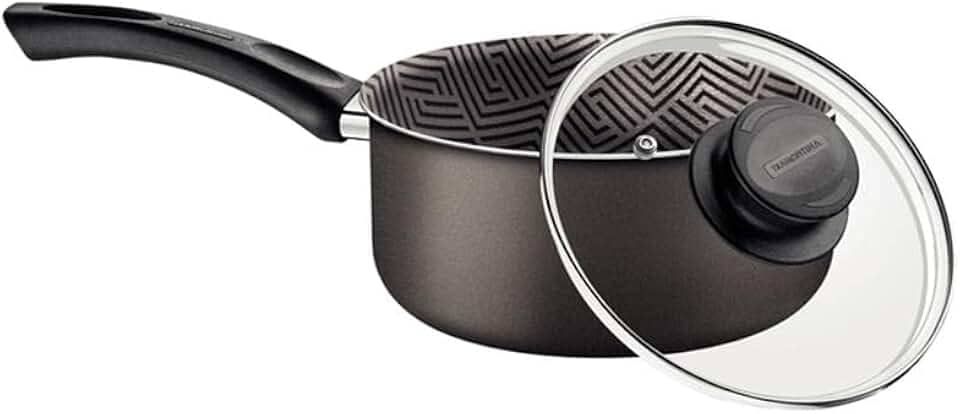 Panela Tramontina Paris em Alumínio com Revestimento Interno e Externo em Antiaderente Starflon Max Chumbo com Tampa de Vidro 16 cm 1,5 L