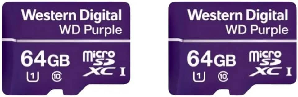 2 Cartões de Memória Com 3 anos de Garantia Micro SD 64GB WD Purple Intelbras