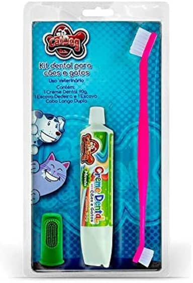 Kit Bucal para Cães e Gato, Dedeira para escovação bucal + Escova de dentes + Creme dental Mental 90g, Kit Anti-tártaro
