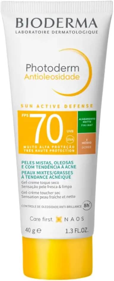 BIODERMA Protetor Solar Facial Photoderm Antioleosidade FPS70 Cor 3 Médio 40g