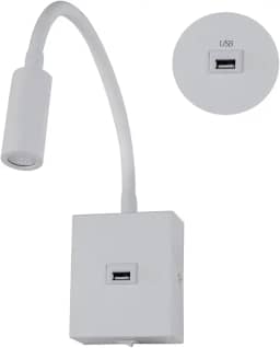 Arandela Luminária Leitura de Cabeceira Cama Branco 3000k Haste Flexível Quarto Led 3w Usb Com Interruptor