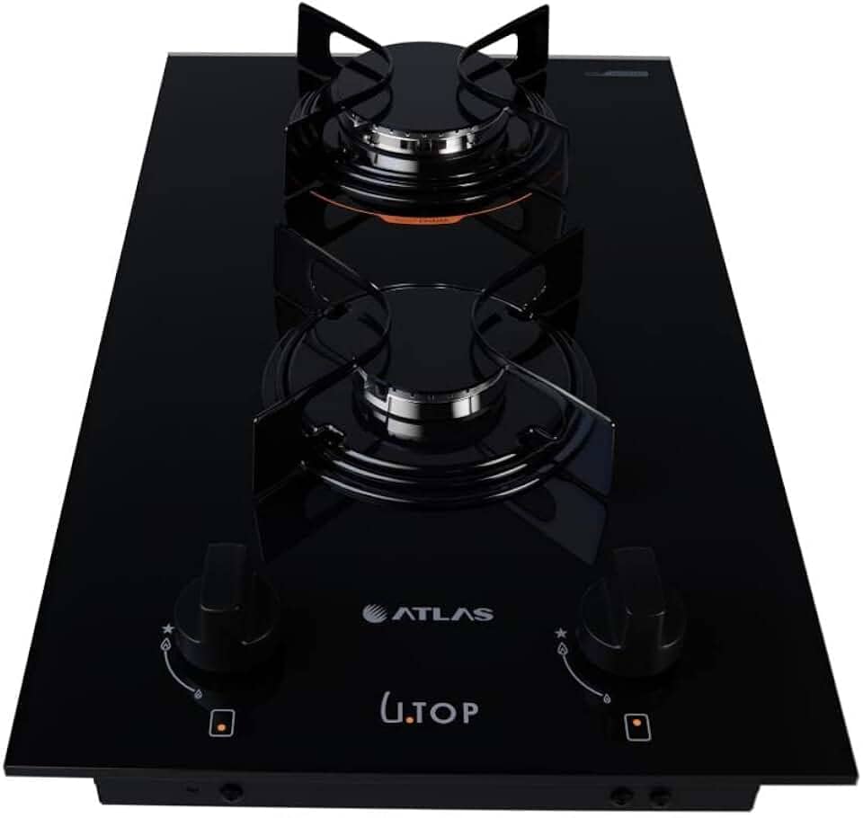 Cooktop 2 Bocas Preto Mesa de Vidro Atlas U Top Bivolt