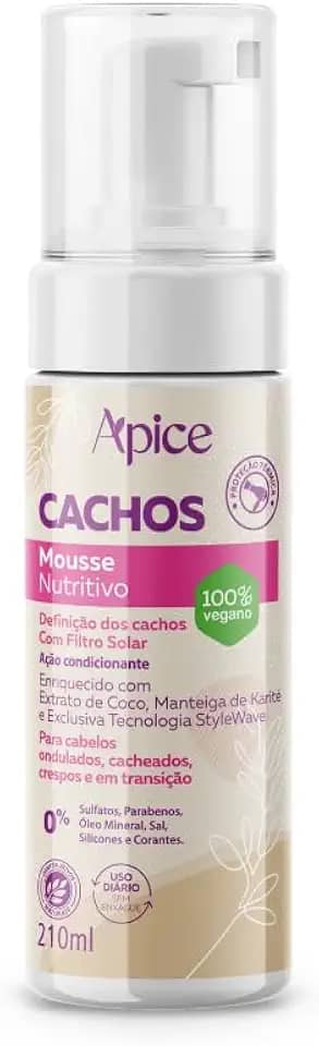 Ápice Mousse Nutritivo Cachos | Definição, Hidratação e Proteção Térmica para Cabelos Cacheados, Ondulados, Crespos e em Transição | 210ml