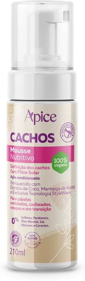 Ápice Mousse Nutritivo Cachos | Definição, Hidratação e Proteção Térmica para Cabelos Cacheados, Ondulados, Crespos e em Transição | 210ml