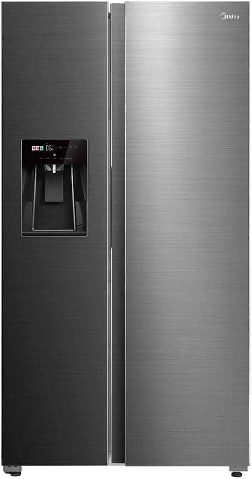 Geladeira Side by Side 570L Dispenser Água e Gelo Inverter cor Inox Midea