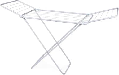 Varal de Chão Dobrável Vertical Branco 185x91x105cm Abas Laterais Diversas Divisórias Portátil Compacto Leve Aço Pintado Organização Roupas Toalhas Lavanderia (GRANDE)