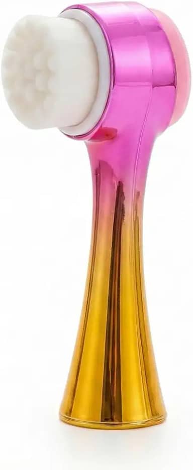 Escova de Limpeza Facial 2 em 1 com Massageador Cerdas de Silicone Design Degradê Metalizado Rosa com Dourado, Rosa com Azul para Cuidados com a Pele (Rosa com Dourado)