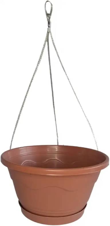 Vaso Cuia 21 Suspenso Com Prato + Cabo de Aço 40cm Vaso Pendente de Parede Para Samambaia Cerâmica Terracota de Plástico Reciclado - 1926