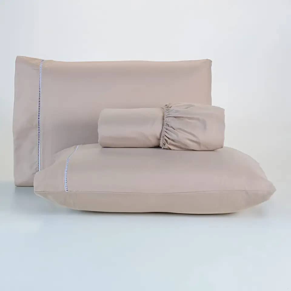 Jogo De Lençol 400 Fios Percal Poliéster Liso Toque Macio com Elástico Diversos Tamanho Solteiro Casal Queen King Size (Casal, Caqui)