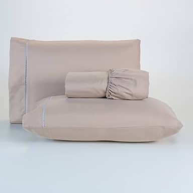 Jogo De Lençol 400 Fios Percal Poliéster Liso Toque Macio com Elástico Diversos Tamanho Solteiro Casal Queen King Size (Queen, Caqui)