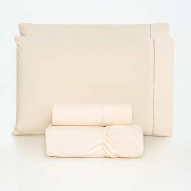 JOGO DE LENÇOL CASAL 4 PEÇAS 100% ALGODÃO 200 FIOS COM ACABAMENTO EM PONTO PALITO (Palha)