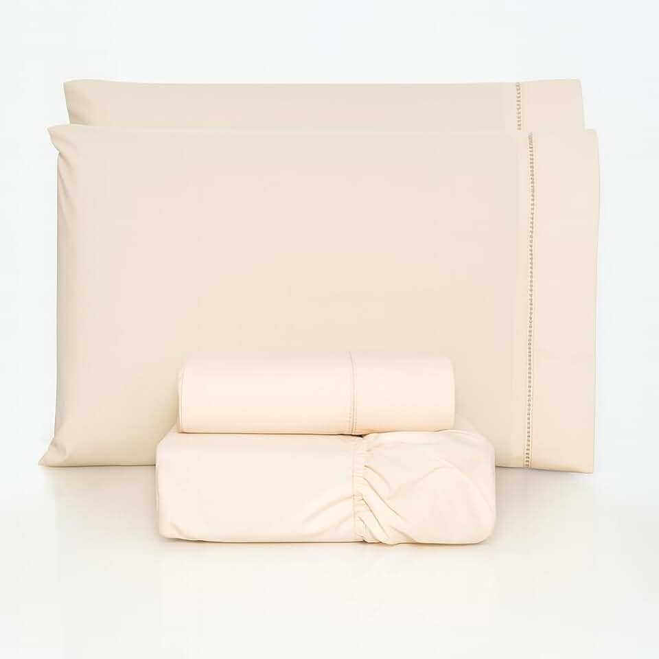 JOGO DE LENÇOL CASAL 4 PEÇAS 100% ALGODÃO 200 FIOS COM ACABAMENTO EM PONTO PALITO (Palha)