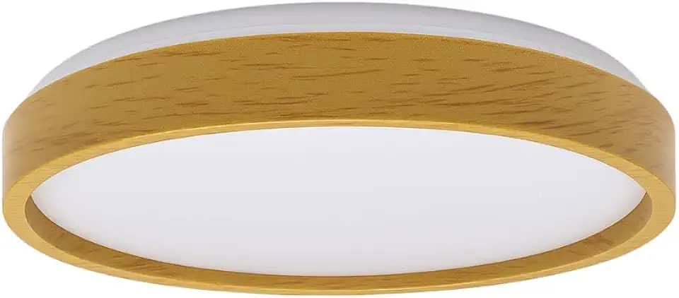 Plafon Luminária LED Redondo Essence Wood Madeira Clara Natural 34cm Bivolt Multicolor 3 em1 36W Disoma