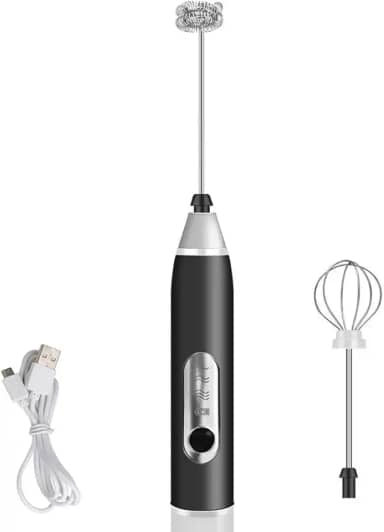 Mini Mixer Recarregável Batedor Espumador De Bebidas Batedor Ovos Fuê Portátil Elétrico (Preto)