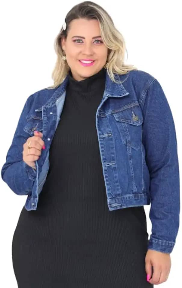 Jaqueta Jeans Cropped Feminino Plus Size