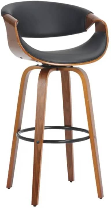 Banqueta Alta Giratória Estofada com Encosto Couro Madeira Munique Fratini Preto