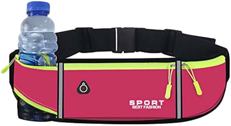 Cinto de corrida com dois bolsos com zíper e suporte para garrafa de água, serve para telefone, chaves e géis energéticos – cintura ajustável para maratona, corrida em trilha, caminhada, caminhada