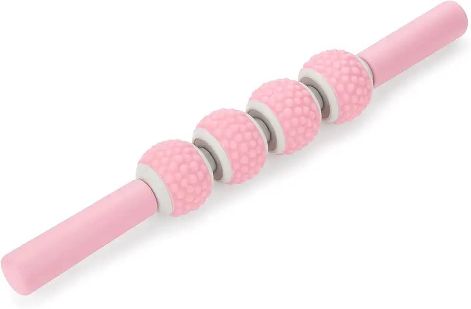 Bastão de Massagem Corporal com 4 Esferas, Liberação Miofascial, Relaxamento Muscular, Alívio de Dores (rosa)