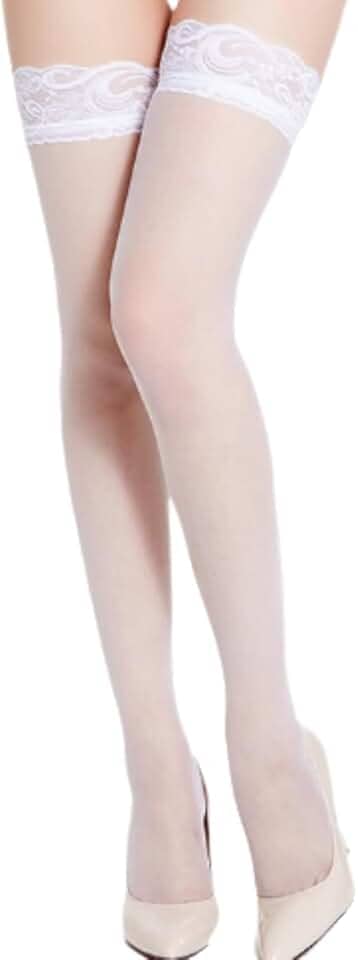 Meia-calça feminina de renda na altura da coxa, sedosa, semitransparente, chique, lingerie