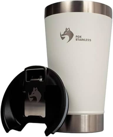 Copo Térmico Quente Frio + Tampa 473ml Branco Fox Stainless
