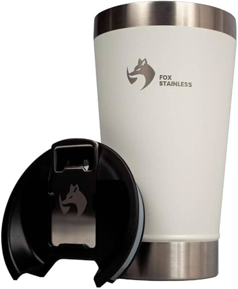 Copo Térmico Quente Frio + Tampa 473ml Branco Fox Stainless