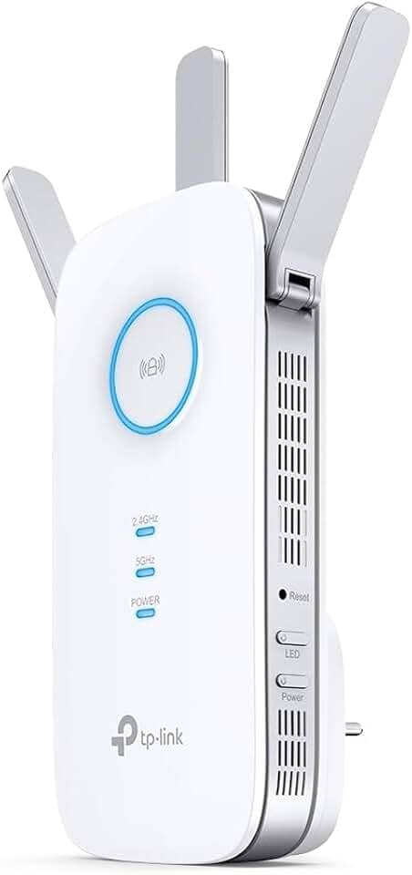 TP-Link RE450 Extensor de Rango de Repetidor WiFi de Banda Dual Universal, 3 Antenas Externas, Puerto Gigabit Ethernet, AC1750, Modo AP Compatible, Blanco
