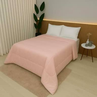 Edredom Casal e King 100% Algodão 400 Fios Dupla Face Grosso para Inverno – Antialérgico e Aconchegante (Rose,Casal/Queen)