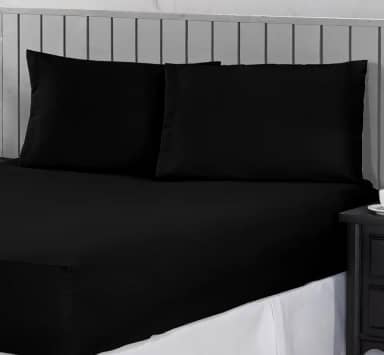 Jogo de Cama Casal Queen 400 Fios Percal 03 Peças Com Barra, Antiácaro, Anti-pilling com Toque Macio - Preto