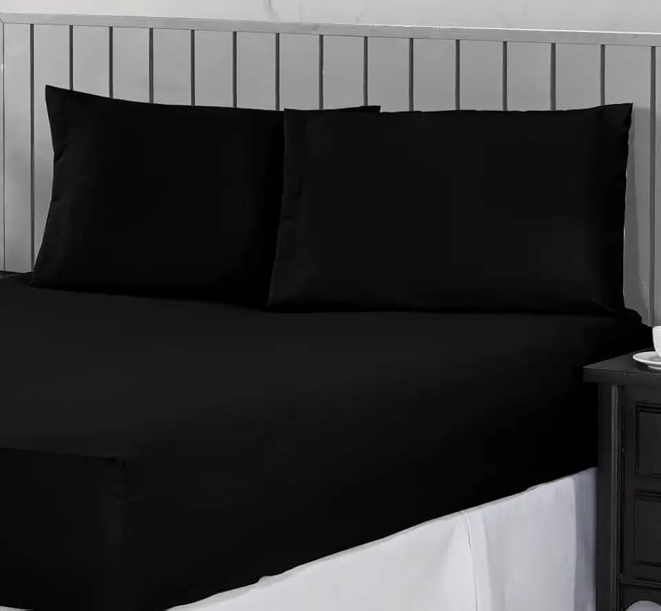 Jogo de Cama Casal Queen 400 Fios Percal 03 Peças Com Barra, Antiácaro, Anti-pilling com Toque Macio - Preto