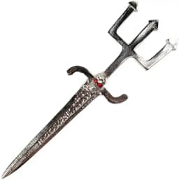 META ATACADO, Athame Exu com Tridente e Crânio em Metal Niquelado 17 cm