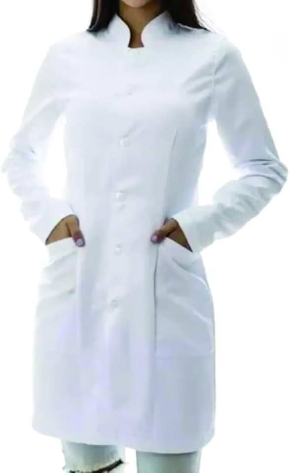 Jaleco Feminino Manga Longa Gola Padre Branco Adulto Maxi Tudo Formal Uniforme