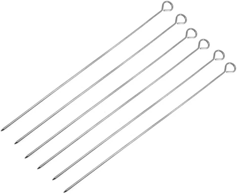 Kit 6 Espetos Inox 30 Cm Para Churrasco Espetinho Assar Carne Frango Legumes Vegetais