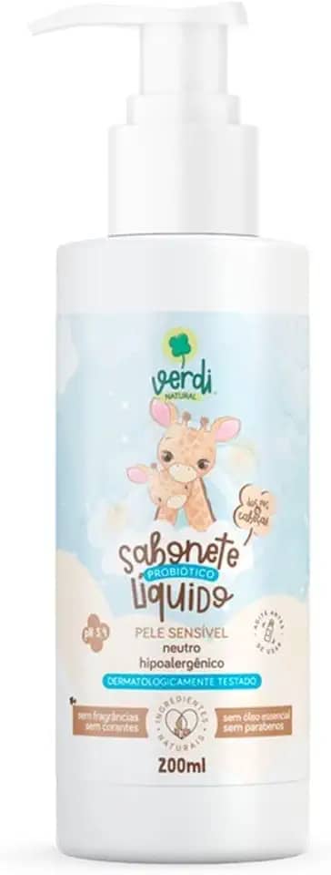 Sabonete Líquido Vegano Natural Bebê Infantil Probiótico Hipoalergênico Neutro Desenvolvido para Pele Delicada Não Arde os Olhos Derrmatológicamente Testado 100% Natural