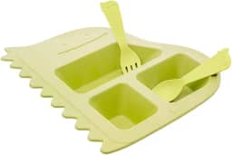 LYOR Conjunto de Prato com 2 Talheres de Bambu e PP Baby Dino Verde