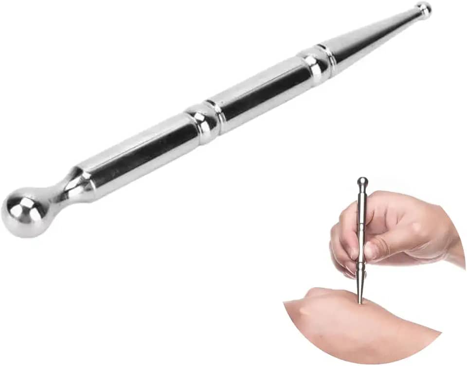 Caneta P/ Terapia Massagem Rosto Olhos Testa Bochechas Costas Braços P/ Rugas Anti Idade Envelhecimento Drenagem Linfatica Acupuntura Pontos de Acupressão Corporal Ferramenta de Massoterapia Profissional de Aço Inoxidável - Palaziun