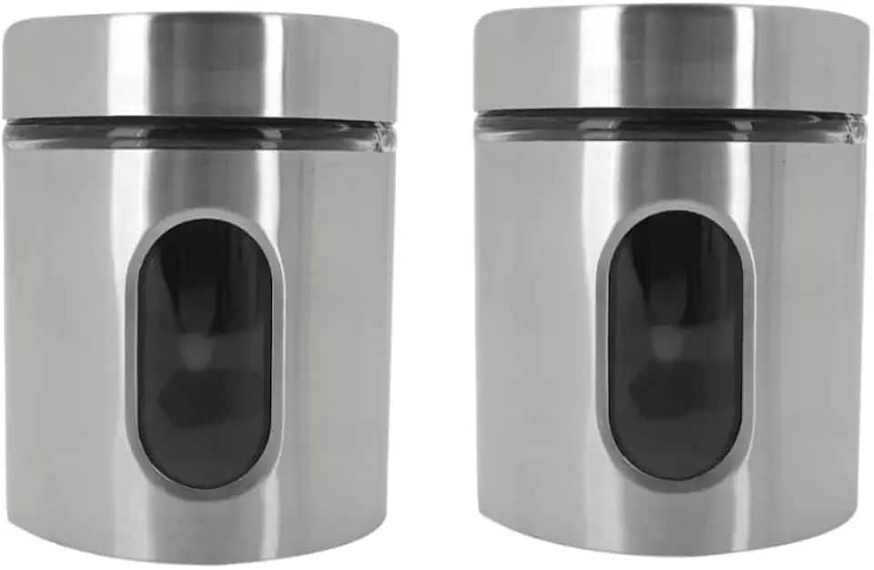 Kit Com 2 Potes Vidro Vítreo Revestido Em Inox 630ML Tampa Com Vedação e Visor - Ideal para Armazenar Café, Açucar, Sal, Grãos e Mantimentos - Super Resistente - Cantinho Do Café