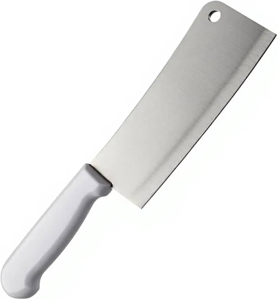 Cutelo Profissional 8” Aço Inox Cabo Branco Anatômico – Lâmina Reforçada Anticorrosiva para Carnes, Ossos e Alimentos Congelados – Cutelo de Cozinha Premium para Uso Doméstico e açougue