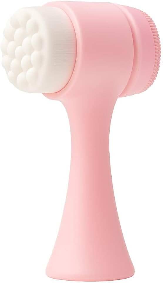 Escova Facial 2 em 1 com cerdas para limpeza profunda e esponja de silicone que massageia e revitaliza a pele do rosto (Rosa)