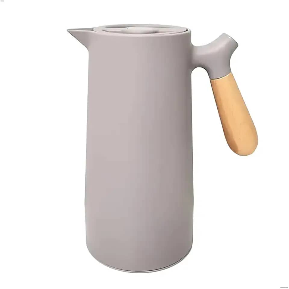 Garrafa Térmica 1 Litro Café Água Chá com Cabo de Madeira Nórdica de Plástico Quente ou Frio (CINZA)